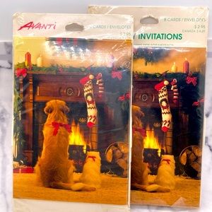 Vintage Avanti Christmas Invitations Dog & Cat 2 Packs (8 Cards Each)